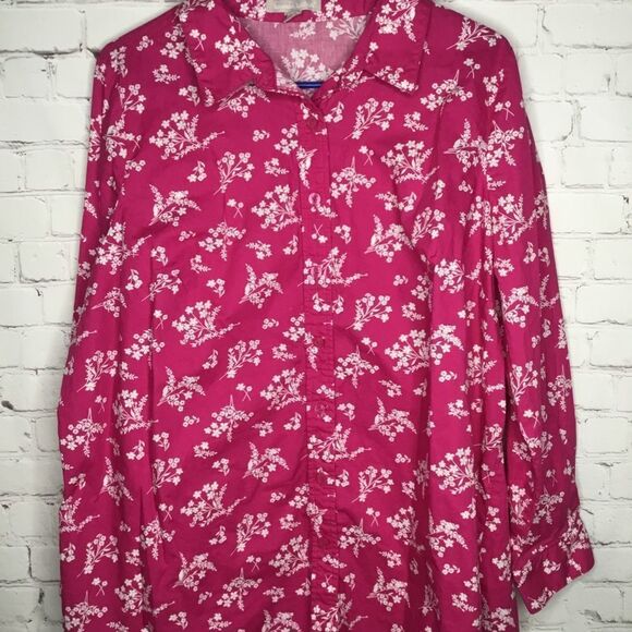 Woman Within Pink Floral Long Sleeve Button Up Shirt Size L 18/20 - Picture 15 of 15